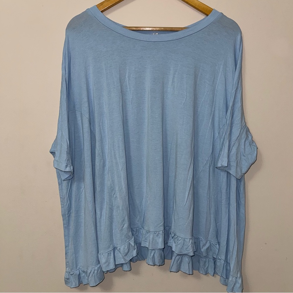Peach Love (S/M) light blue oversized boho babydoll ruffle blouse